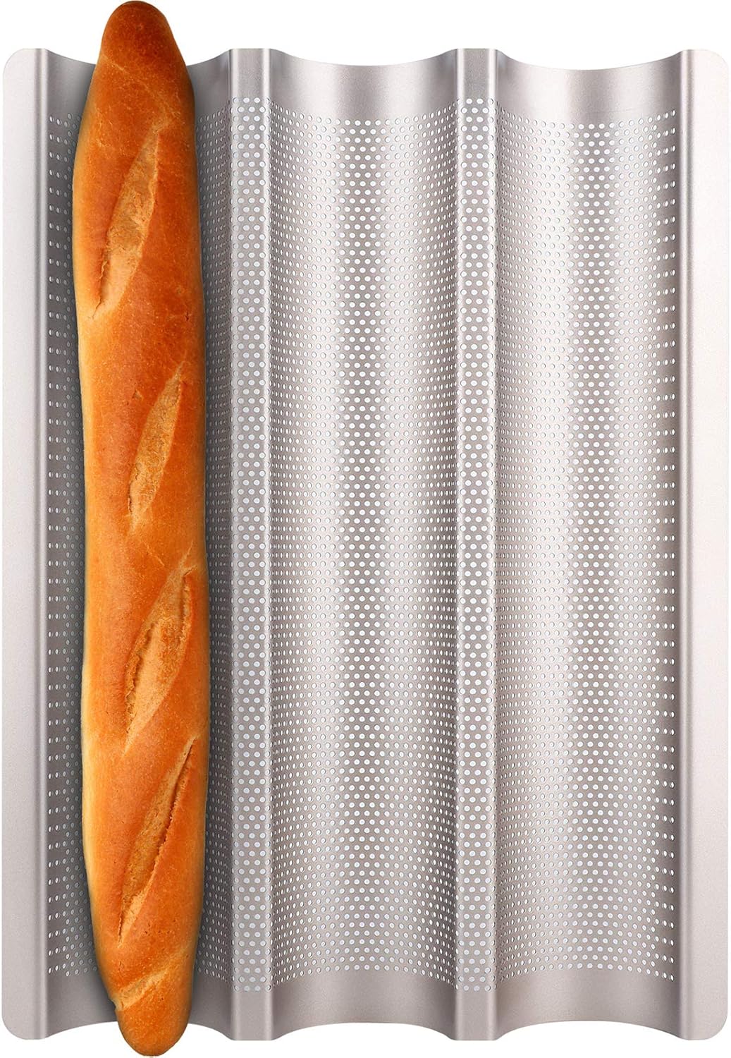 Fulimax Baguette Pan showing gold nonstick surface and three bread slots