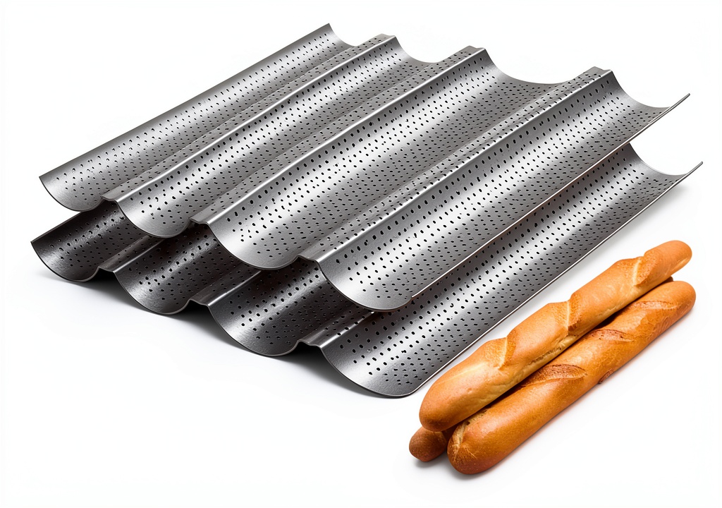 Tiawudi carbon steel baguette pan with fresh baguettes