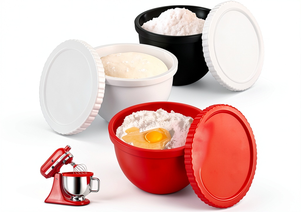 Lifracl silicone bowl liners in red, white, and black colors on a kitchen counter