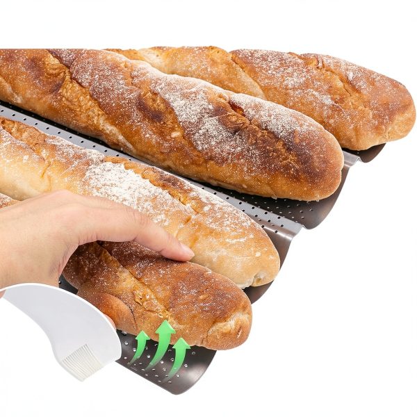 Baguette Bread Pan Amagabeli Carbon Steel Silver-2