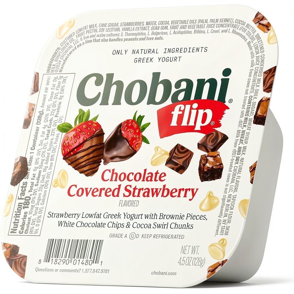 'Chobani Greek Yogurt package on a kitchen counter'